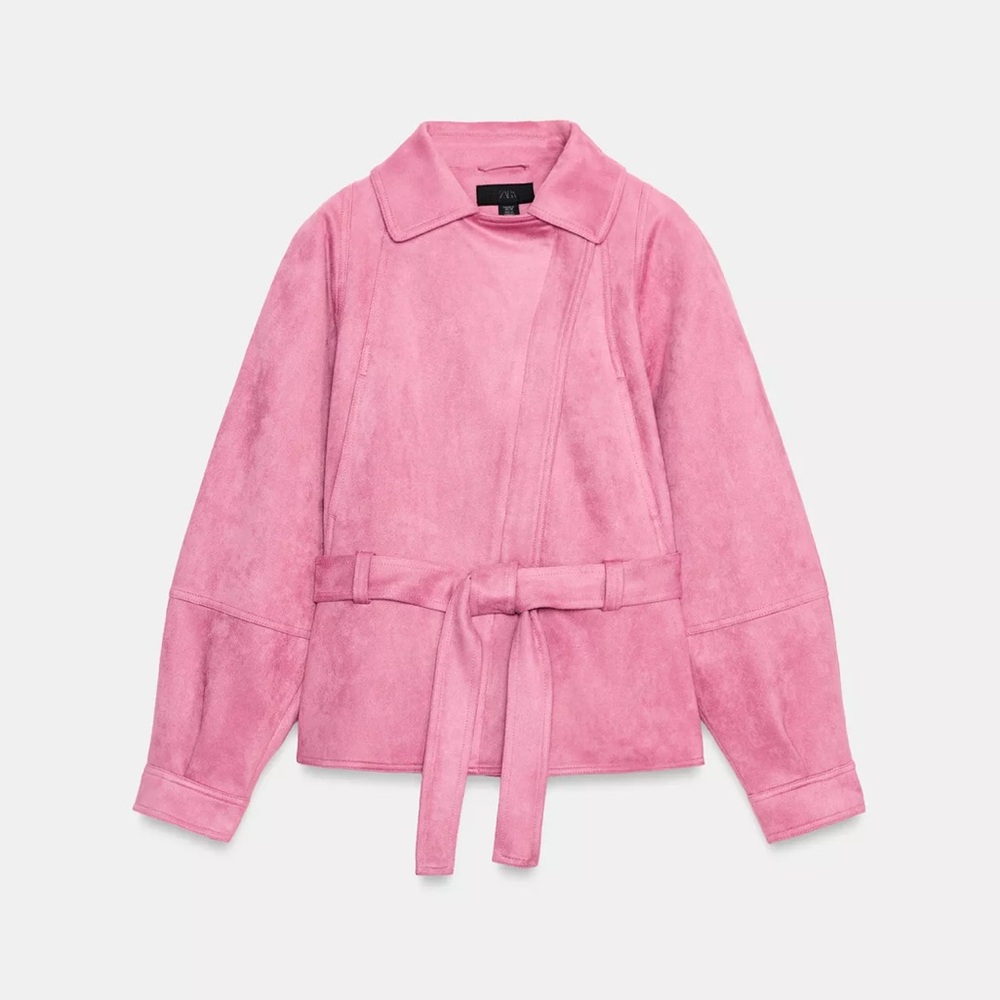 Zara FAUX SUEDE BELTED JACKET
